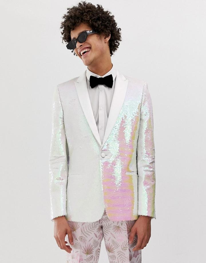 Asos Edition Skinny White Sequin Blazer - White