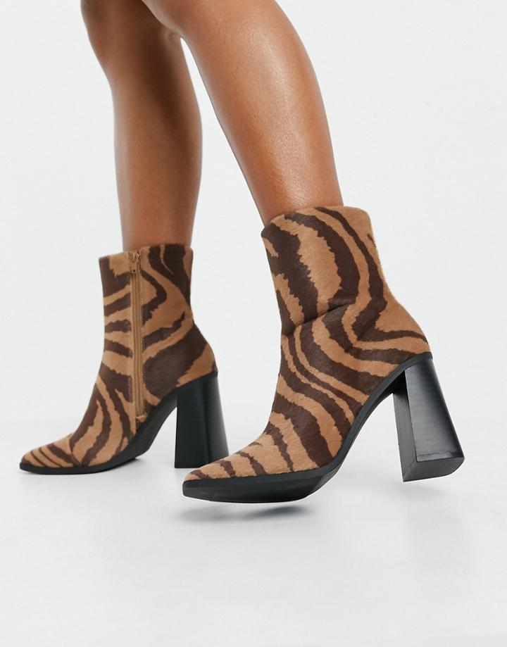 Monki Robbie Vegan Leather Zebra Print Boots In Brown-black