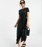 Vero Moda Petite Twist Detail Midi T-shirt Dress In Black