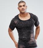 Asos Design Tall Muscle Longline Scoop Neck T-shirt With Splatter Print - Black