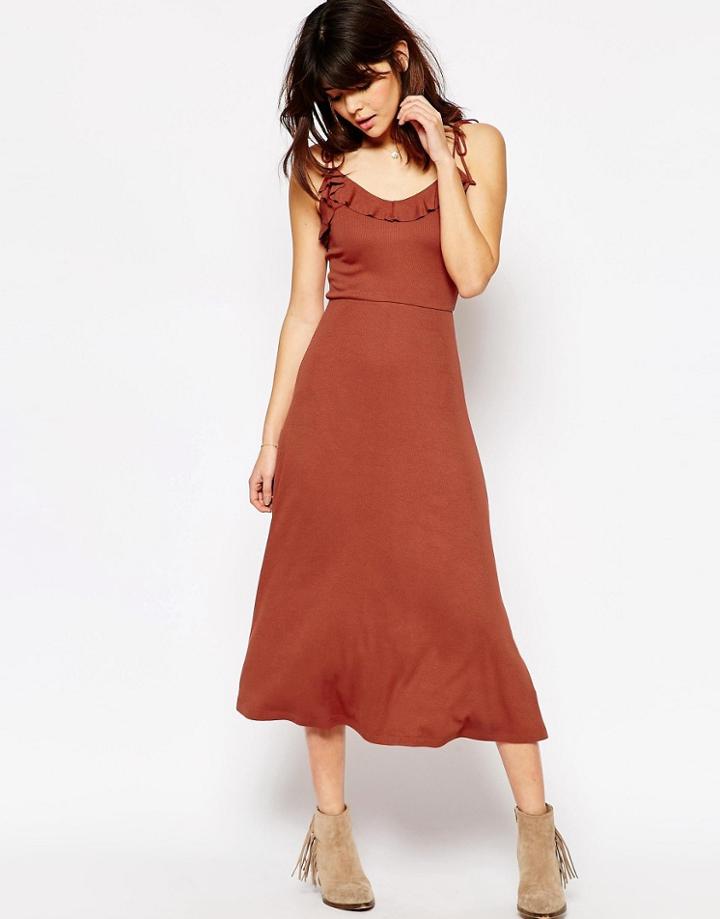 Asos Strappy Rib Full Midi Dress - Red