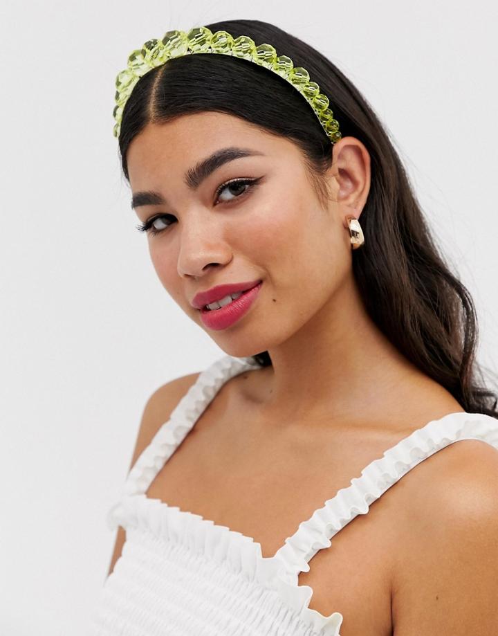 Asos Design Headband With Resin Beads - Green