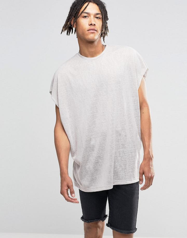 Asos Super Oversized Sleeveless T-shirt In Linen Look - Stormy Weather