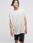 Asos Super Oversized Sleeveless T-shirt In Linen Look - Stormy Weather