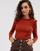 Y.a.s Frill Detail Long Sleeve Top-orange