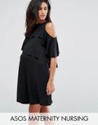 Asos Maternity Nursing Ruffle Cold Shoulder Dress - Black