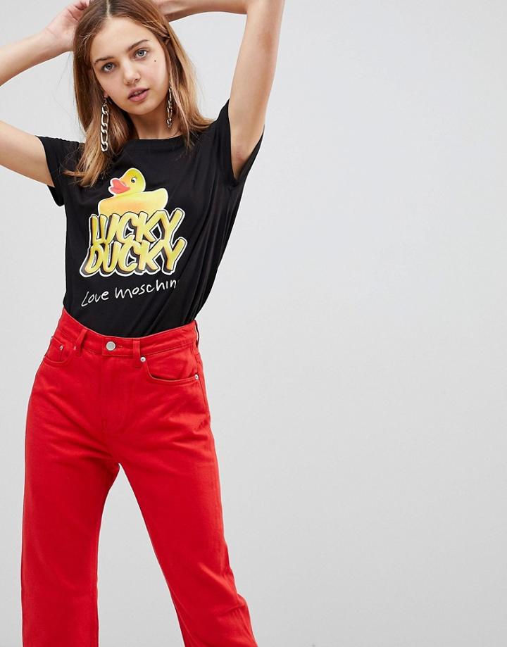 Love Moschino Lucky Ducky Print T-shirt - Black