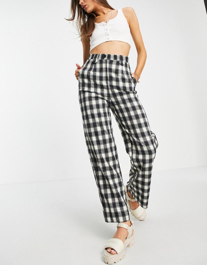 New Look Straight Leg Pants In Off White Plaid