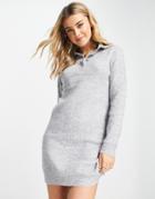 Pieces Knit Polo Sweater Dress In Gray