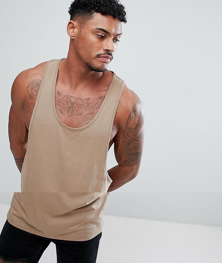 Asos Design Tank With Extreme Racer Back In Brown - Brown