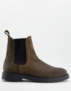 Selected Homme Suede Chelsea Boots With Chunky Sole In Brown