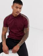 Asos Design Polo Shirt With Geo Taping In Burgundy - Red