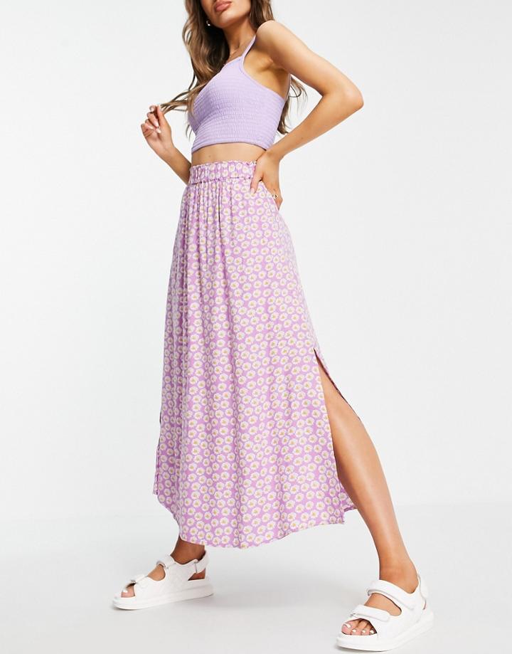 Y.a.s Side Slit Maxi Skirt In Lilac Floral-multi