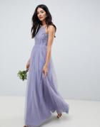 Asos Design Bridesmaid Delicate Embellished Strappy Maxi Dress - Blue