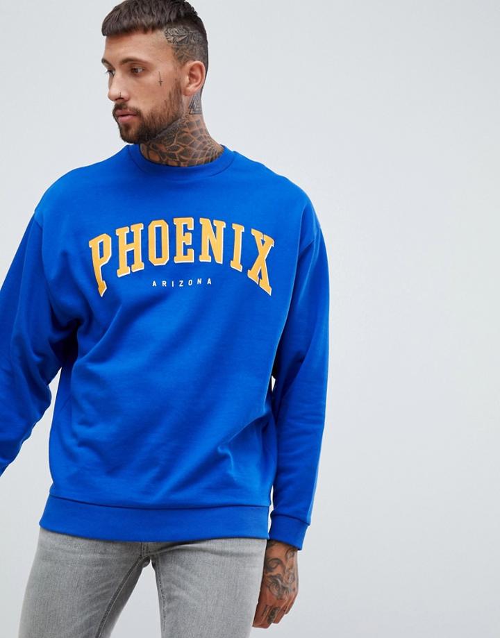 Asos Design Oversized Sweatshirt With City Print In Blue