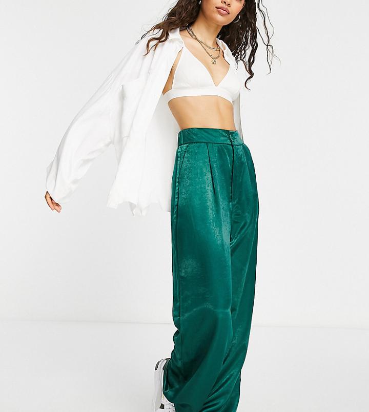 Stradivarius Petite Satin Pants In Green