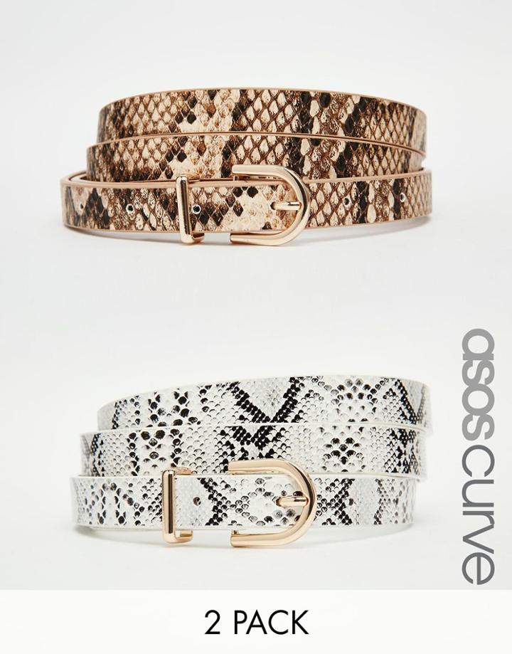 Asos Curve 2 Pack Tipped Snake Belts - Multi