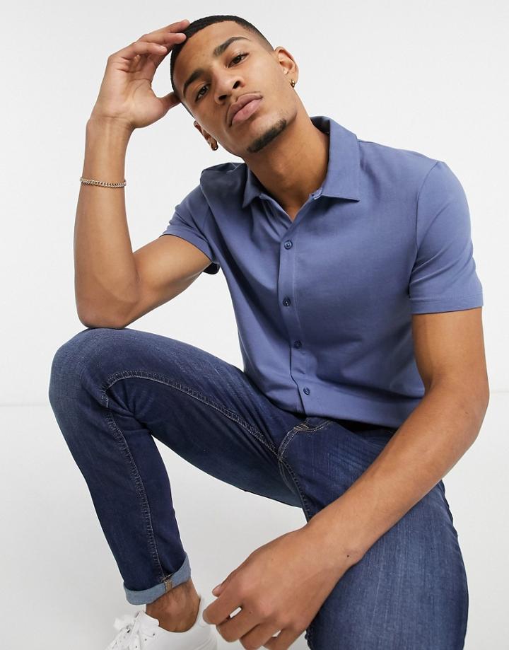 Asos Design Organic Muscle Fit Jersey Shirt In Blue-navy