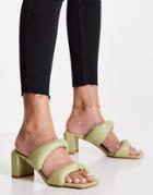 Na-kd Padded Square Toe Heeled Mules In Pastel Green