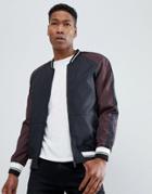 Brave Soul Contrast Sleeve Nylon Bomber Jacket - Black