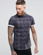 Asos Skinny Denim Shirt With Check In Gray And Long Sleeve - Gray