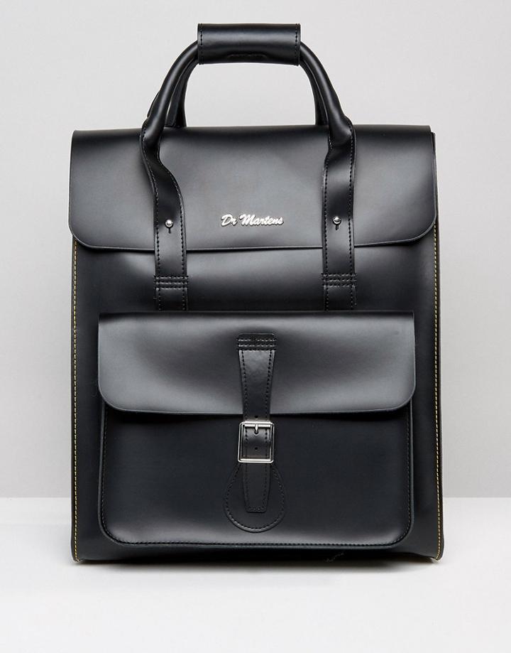 Dr Martens Leather Backpack With Yellow Stitching - Black