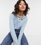 Vero Moda Petite Knit Polo Sweater With Crystal Buttons In Pale Blue-blues