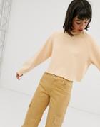 Monki Long Sleeves Cropped Sweatshirt In Peach - Orange