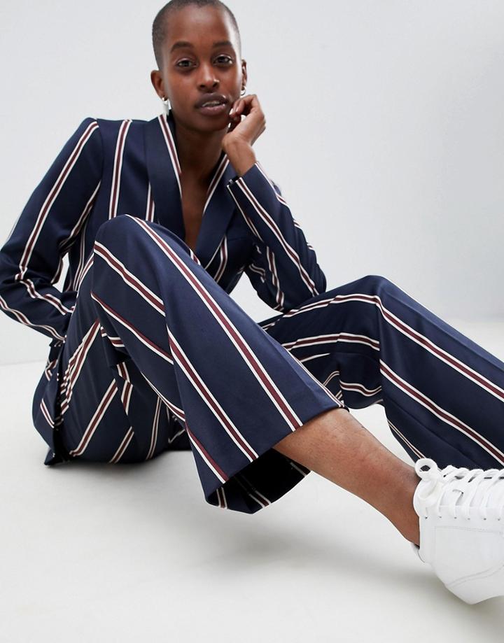 Asos Design Wide Leg Pants In Navy Regatta Stripe - Multi
