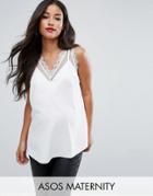 Asos Maternity Tank With Lace And Mesh Trim - White