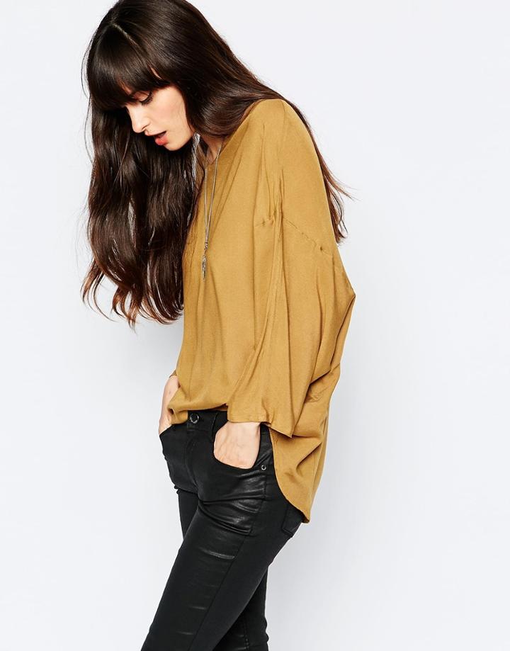 Selected Colli 3/4 Sleeve Top - Dull Gold