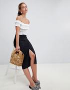 Miss Selfridge Midi Skirt With Split Front In Black - Black
