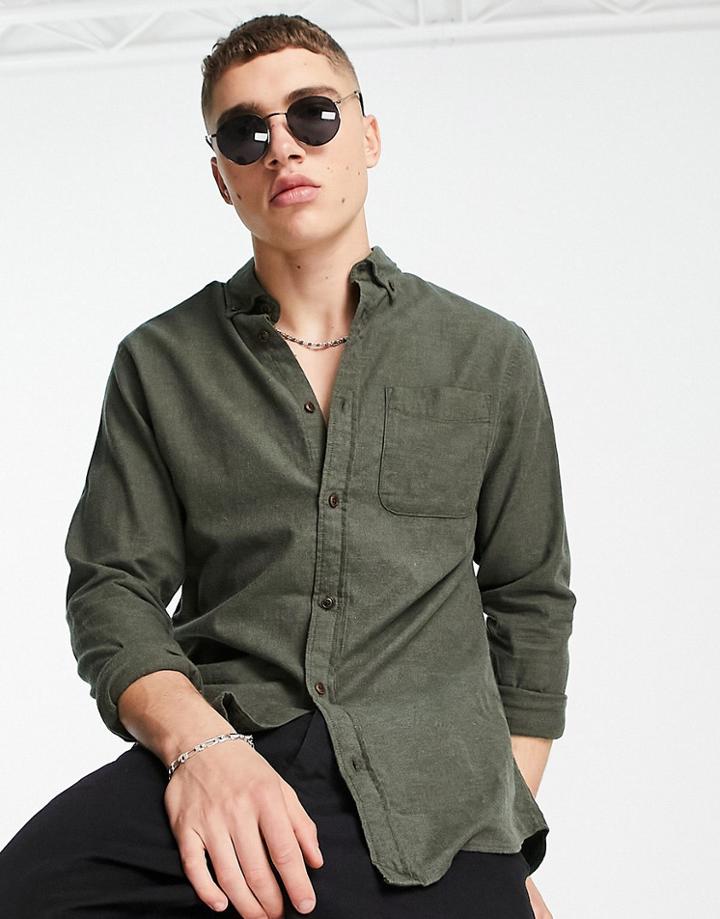 Jack & Jones Slim Fit Twill Shirt In Dark Green
