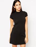 Asos A-line Shift Dress With High Neck - Black