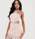 Missguided Cut Out Lace Mini Dress In Blush - Pink