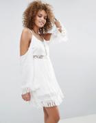 Raga The Hayley Lace Insert Cold Shoulder Dress - White
