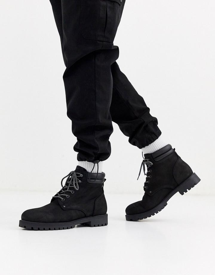 Jack & Jones Nubuck Leather Boots In Black