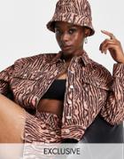 Reclaimed Vintage Inspired Denim Jacket In Tiger Print Set-multi