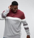 Asos Plus Ribbed Half Zip Sweater In Burgundy And Charcoal - Red