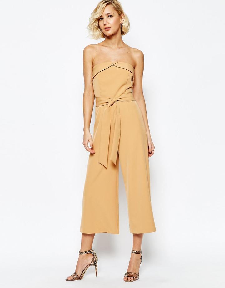 Lavish Alice Bandeau Tie Waist Culotte Jumpsuit - Camel