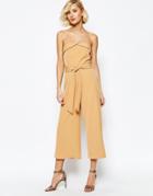 Lavish Alice Bandeau Tie Waist Culotte Jumpsuit - Camel