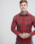 Boohooman Plaid Check Shirt In Red - Red