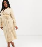 Unique21 Hero Plus Wrap Midi Dress In Pinstripe - Cream