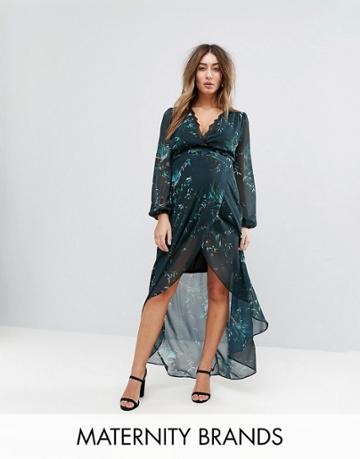 Hope & Ivy Maternity Long Sleeve Wrap Detail Floral Maxi Dress - Multi