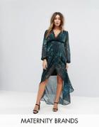 Hope & Ivy Maternity Long Sleeve Wrap Detail Floral Maxi Dress - Multi