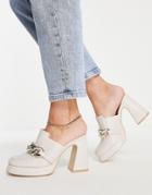 New Look Chunky Chain Heeled Loafer Mules In Off White