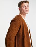 Asos Design Muscle Fit Textured Knit Cardigan In Tan-brown