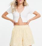 Y.a.s Petite Cotton Shorts With Eyelet Detail In Pale Yellow - Part Of A Set
