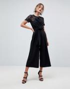 Asos Lace Top Jumpsuit With Structured Knot - Black