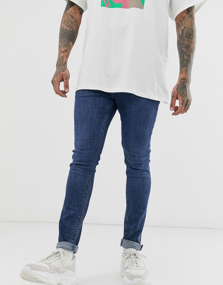Asos Design Super Skinny Jeans In Flat Dark Blue